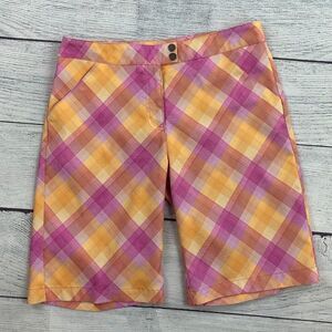 PGA Tour Pink and Yellow Plaid Athletic Shorts